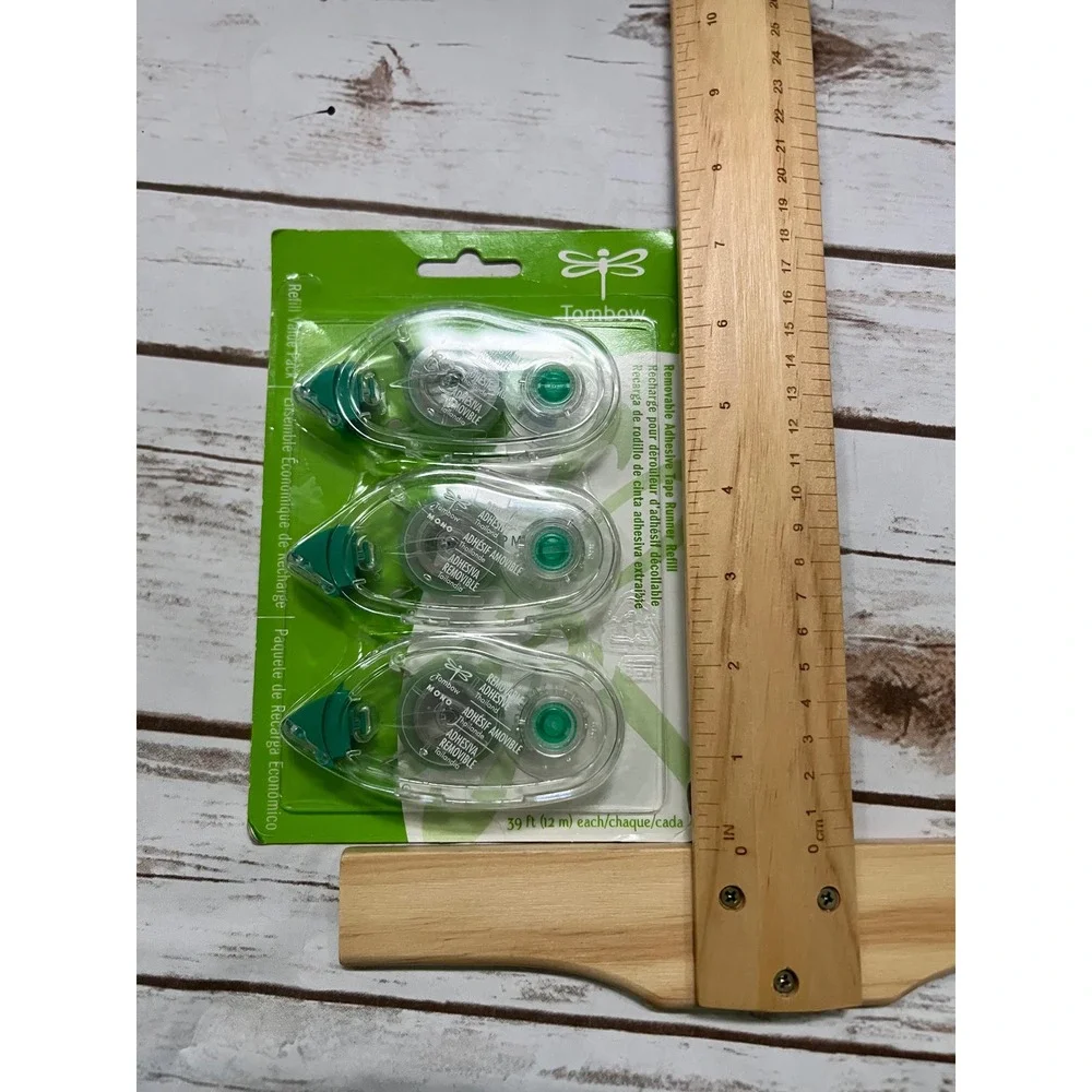 NIB Tombow MONO Removable Adhesive Tape Runner Refill 3 Pack Clear 1/3in x 39ft